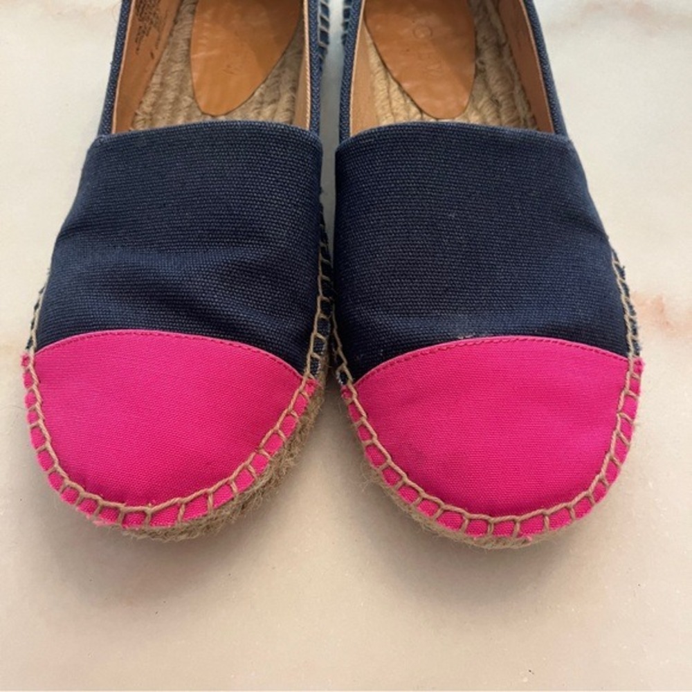 J.Crew Espadrille Women 9 Navy Blue Pink Good Colorblock Cap Toe Canvas Flats - Picture 6 of 13